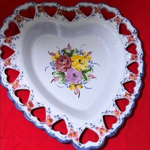 Vintage Folk Hand Painted Portuguese Blue Heart shaped Wall Plate  (11 inches)